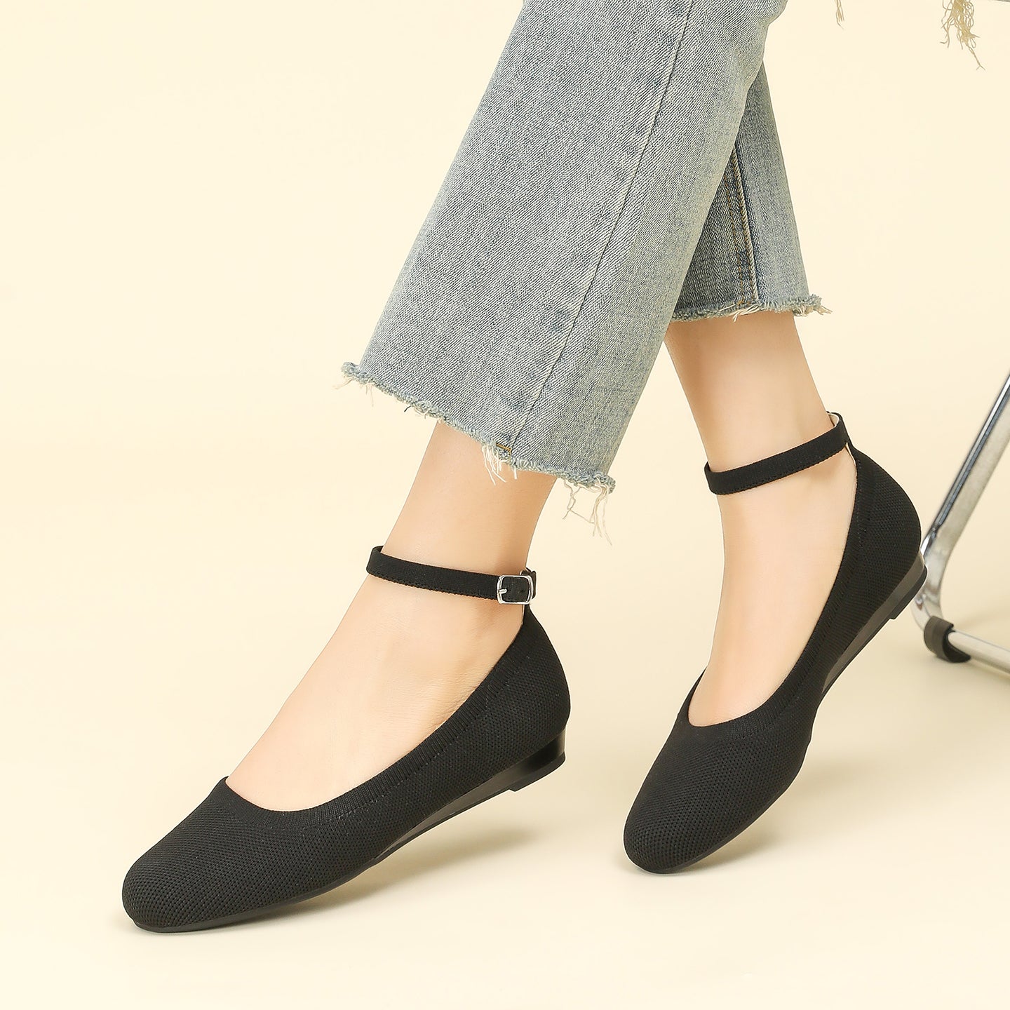 ラウンドトゥスリッポンフラット