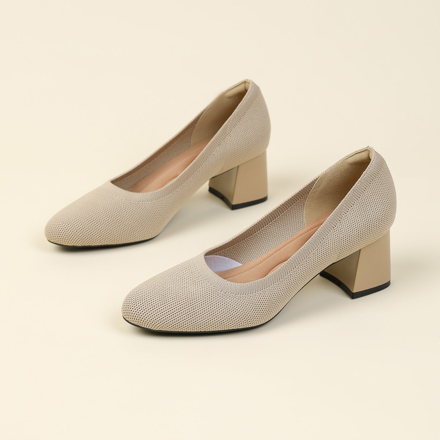 浅口ニットパンプス 5.5cmチャンキーヒール