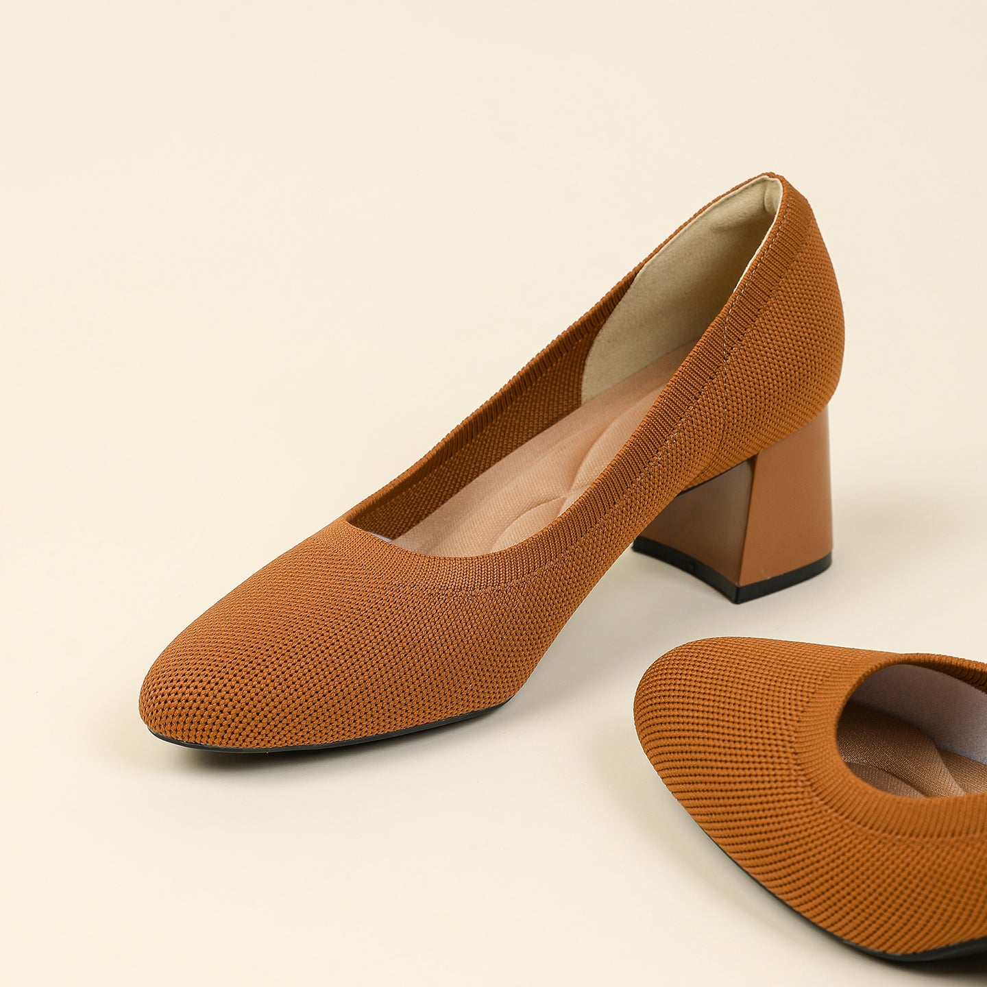 浅口ニットパンプス 5.5cmチャンキーヒール