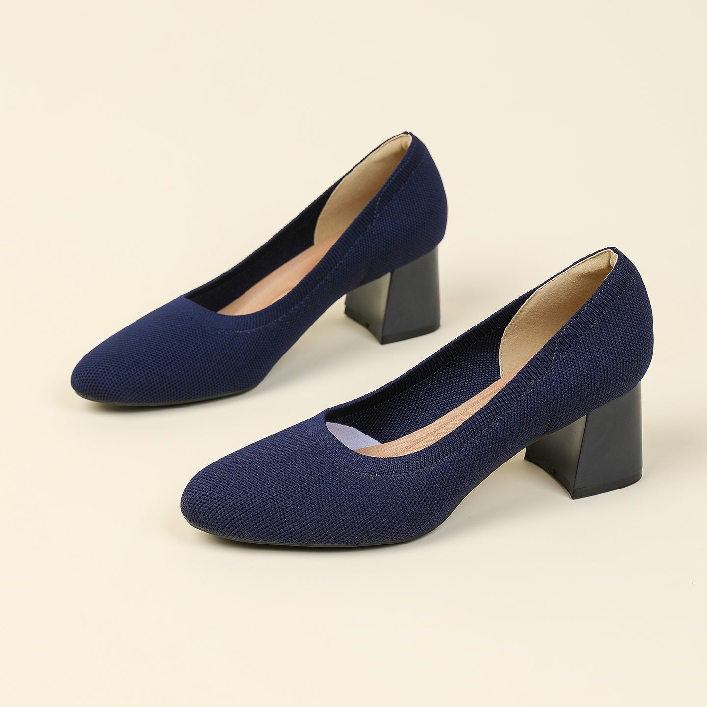 浅口ニットパンプス 5.5cmチャンキーヒール