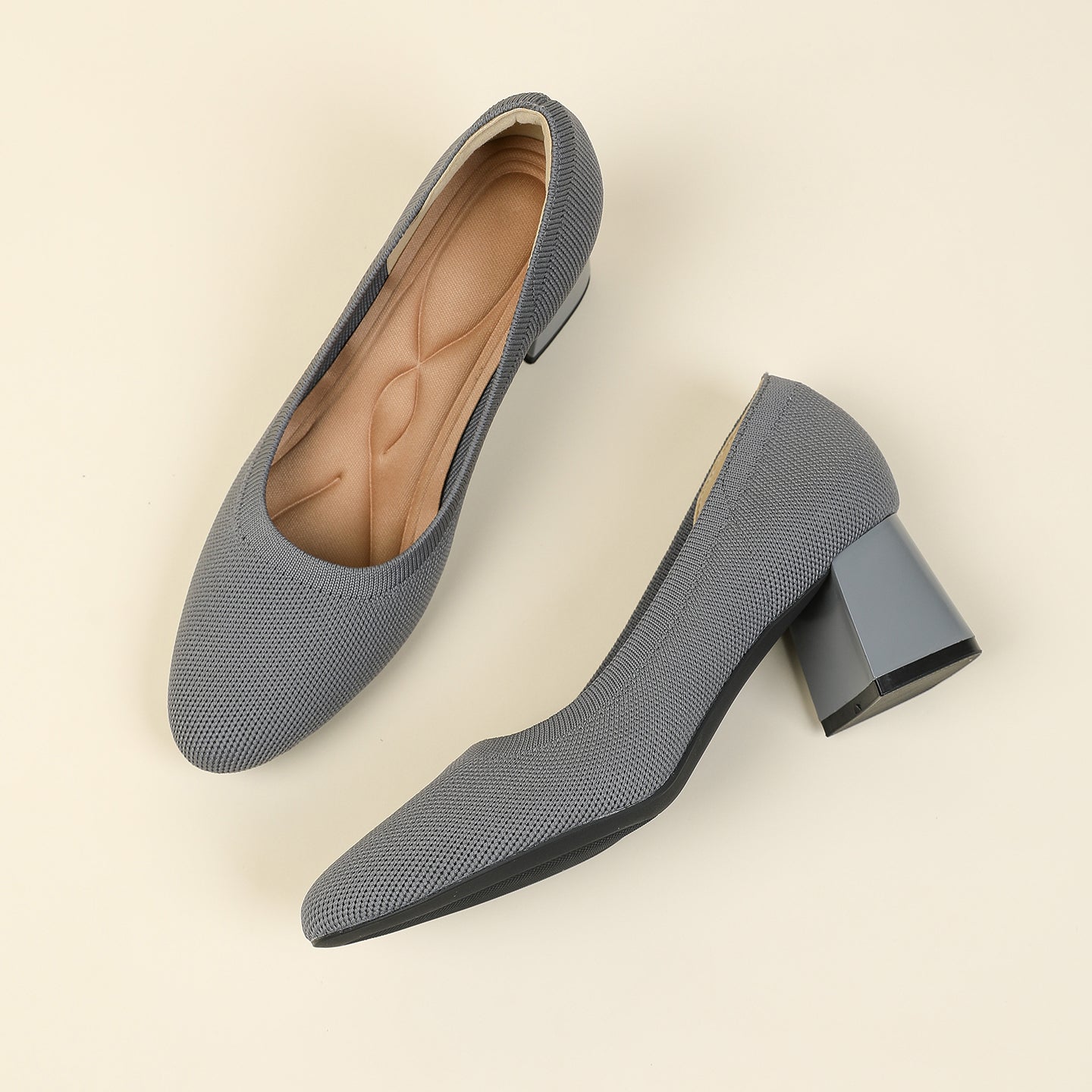 浅口ニットパンプス 5.5cmチャンキーヒール