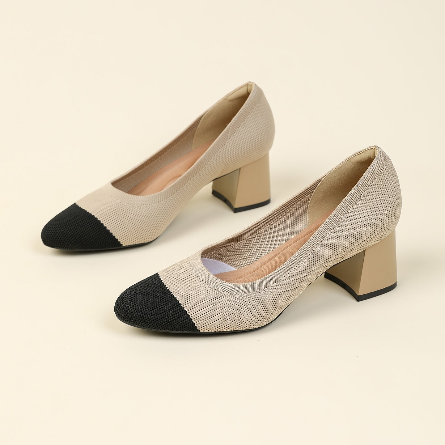 浅口ニットパンプス 5.5cmチャンキーヒール