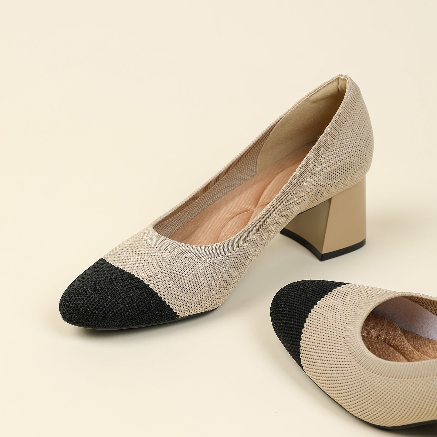 浅口ニットパンプス 5.5cmチャンキーヒール