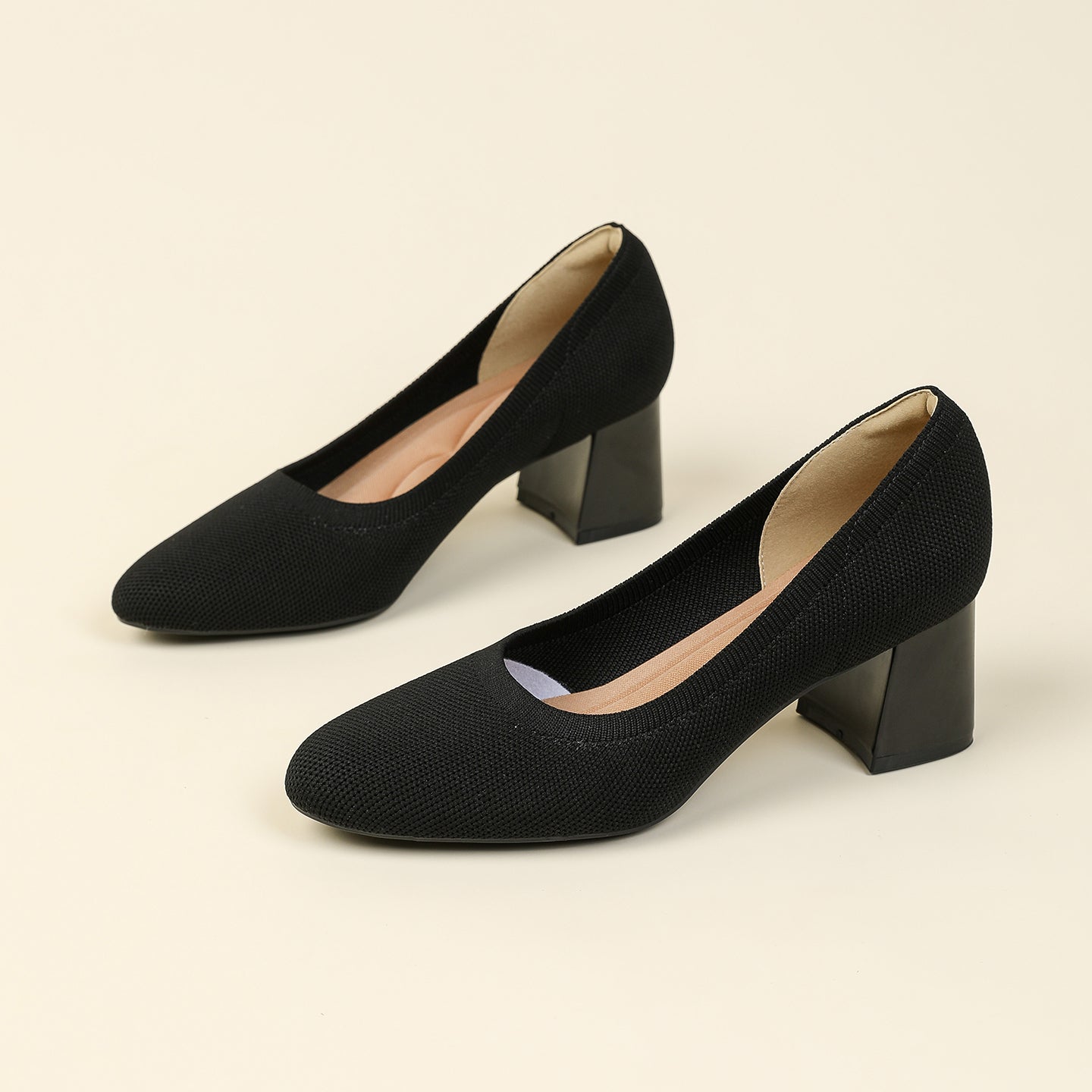 浅口ニットパンプス 5.5cmチャンキーヒール