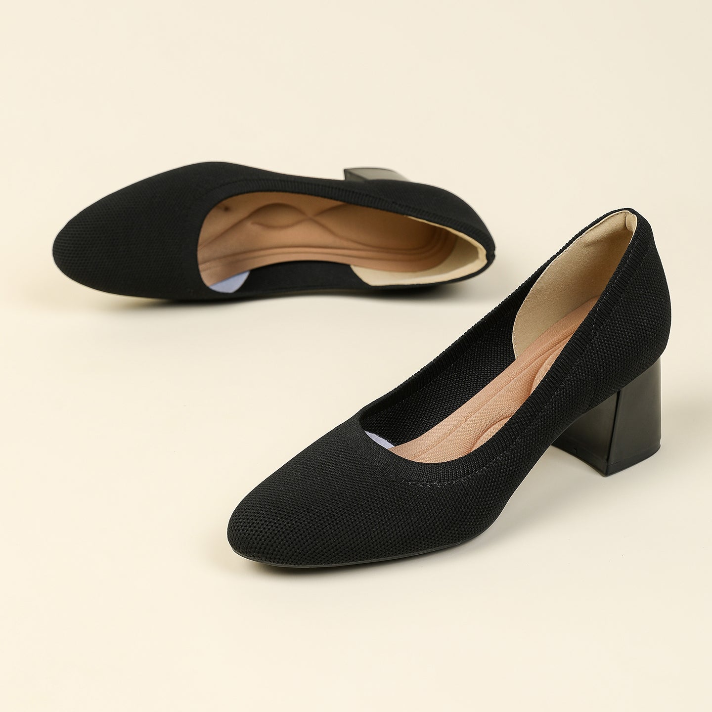 浅口ニットパンプス 5.5cmチャンキーヒール