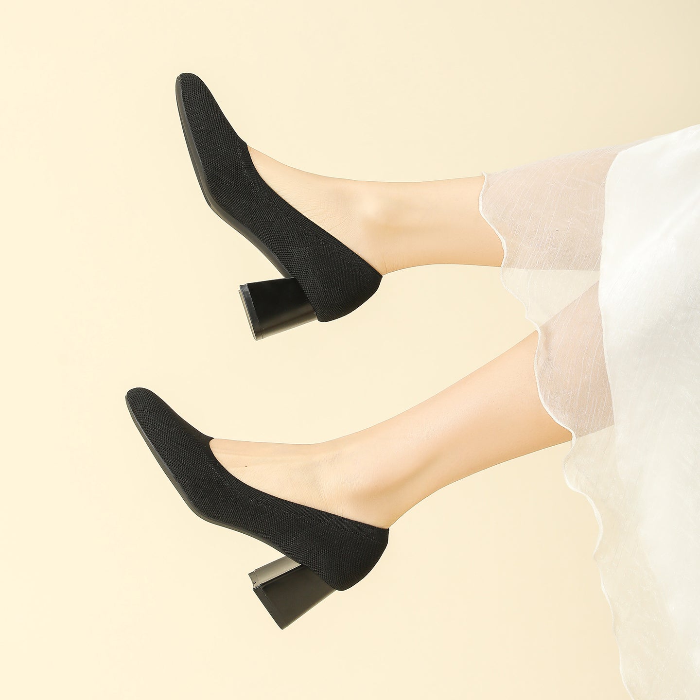 浅口ニットパンプス 5.5cmチャンキーヒール