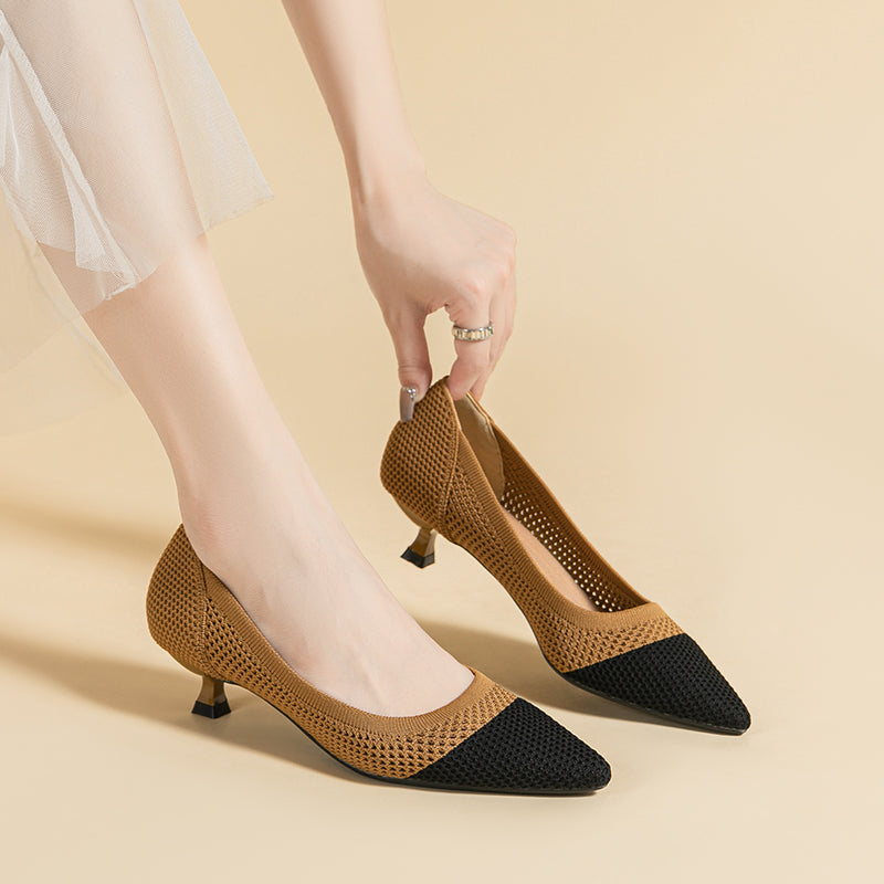 Breathable Lightweight Koneko Heel Pumps Pointed Toe Casual Shoes