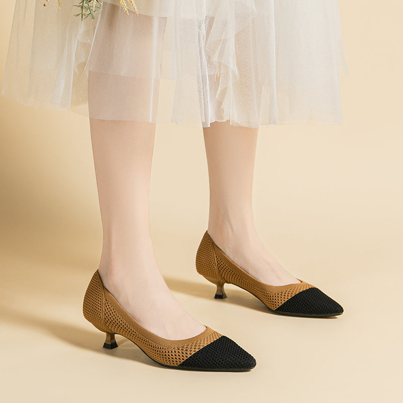 Breathable Lightweight Koneko Heel Pumps Pointed Toe Casual Shoes