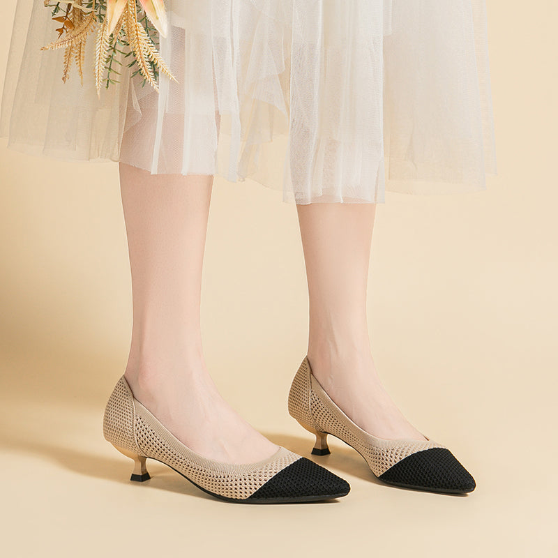 Breathable Lightweight Koneko Heel Pumps Pointed Toe Casual Shoes