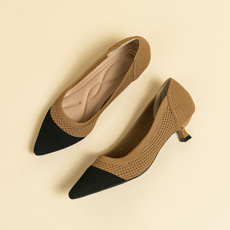 Breathable Lightweight Koneko Heel Pumps Pointed Toe Casual Shoes