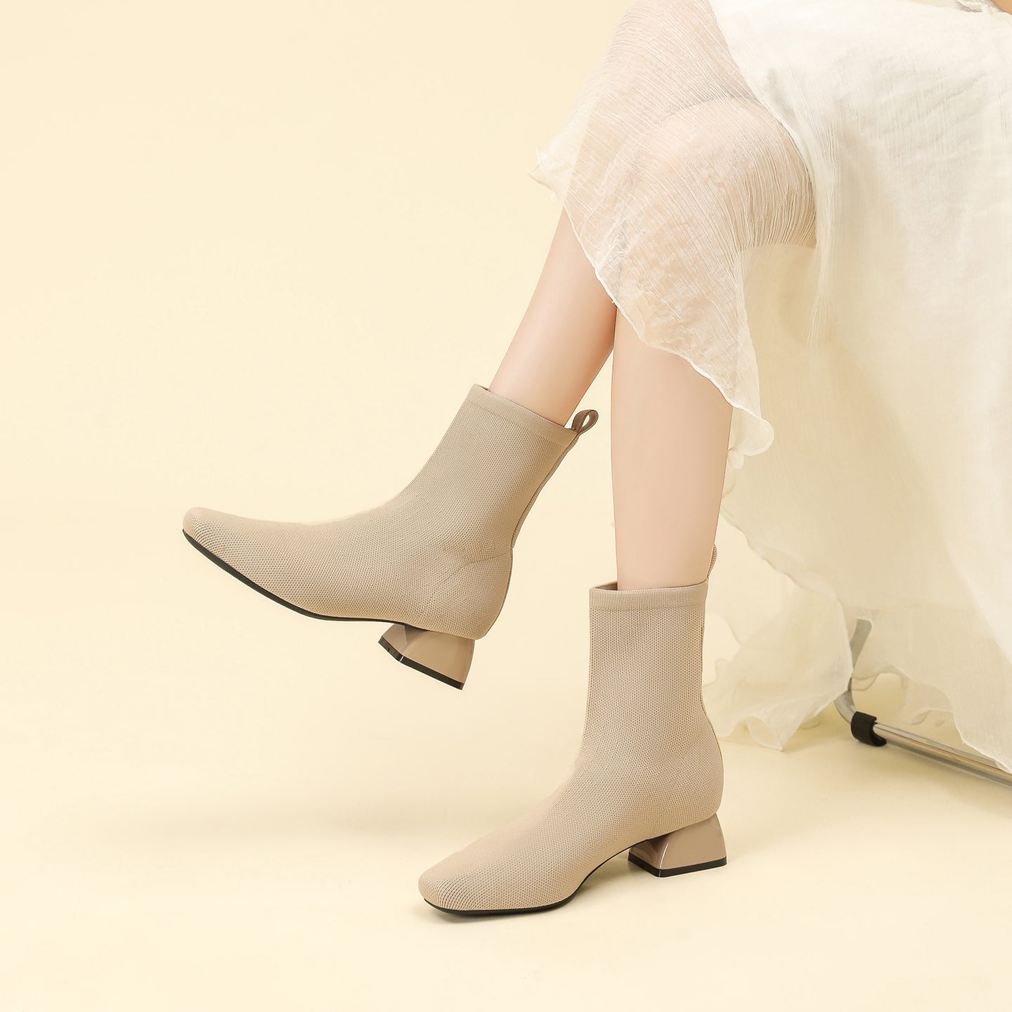 秋冬用粗ヒールショートブーツ