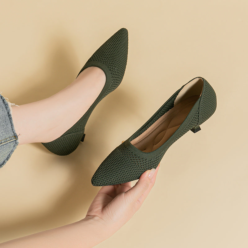 Breathable Lightweight Koneko Heel Pumps Pointed Toe Casual Shoes
