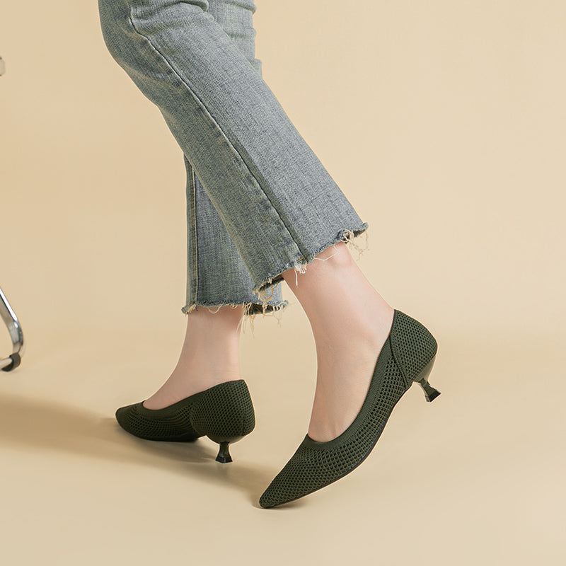 Breathable Lightweight Koneko Heel Pumps Pointed Toe Casual Shoes
