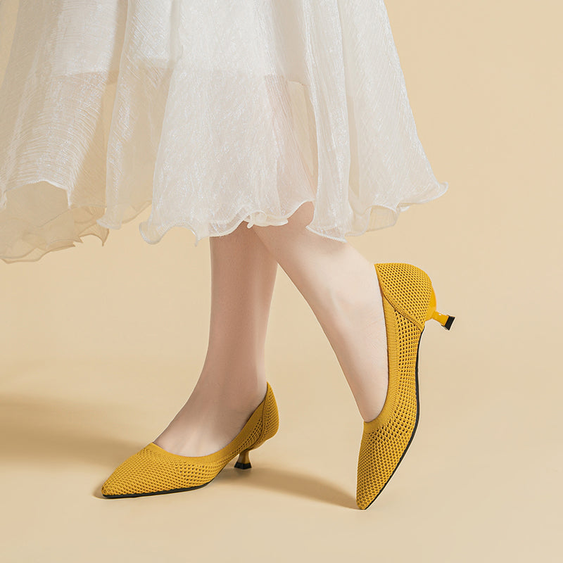 Breathable Lightweight Koneko Heel Pumps Pointed Toe Casual Shoes