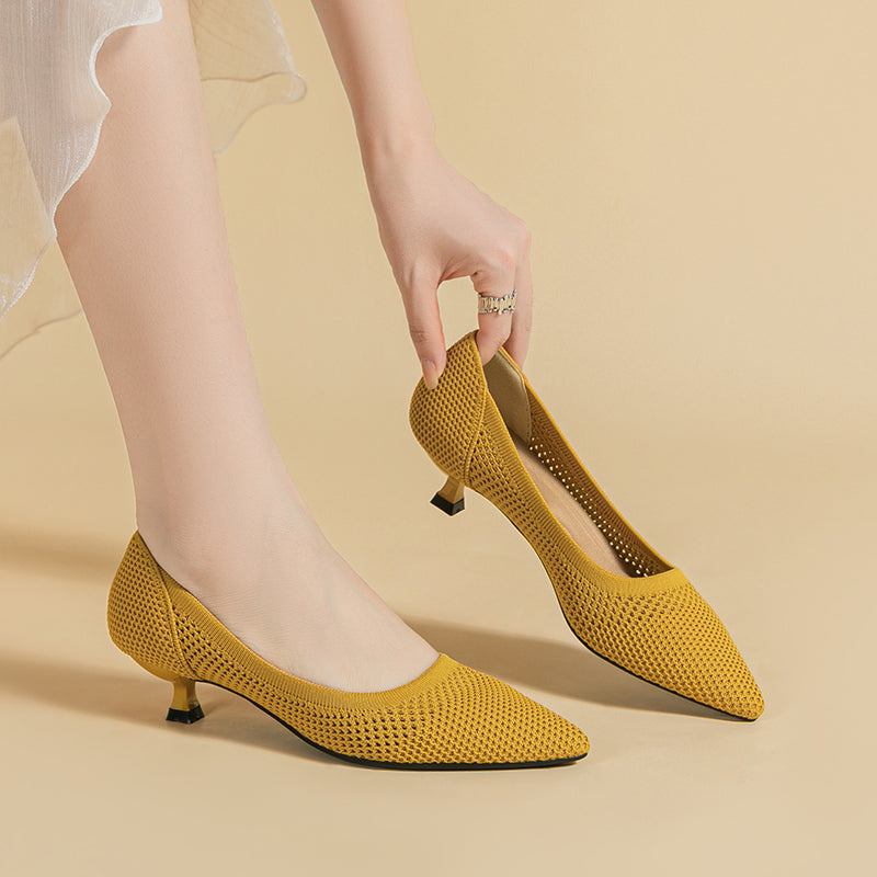 Breathable Lightweight Koneko Heel Pumps Pointed Toe Casual Shoes