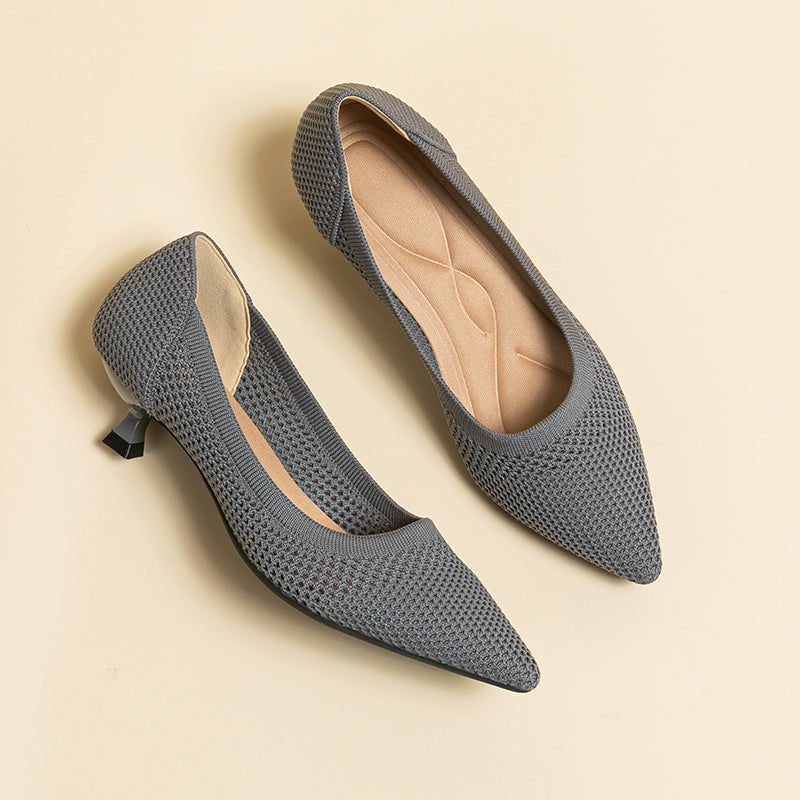 Breathable Lightweight Koneko Heel Pumps Pointed Toe Casual Shoes