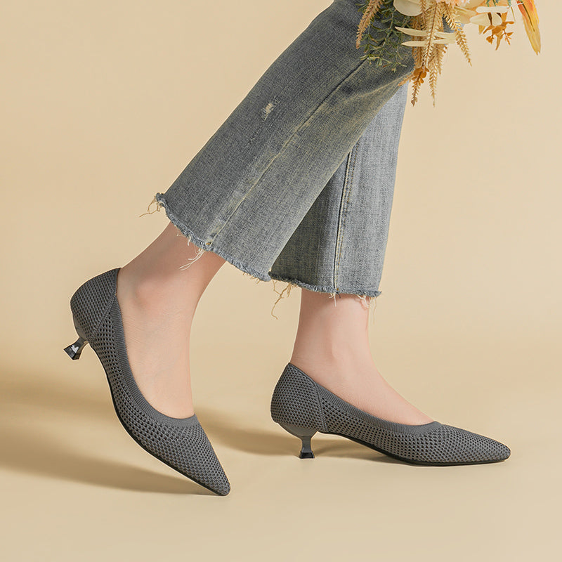 Breathable Lightweight Koneko Heel Pumps Pointed Toe Casual Shoes