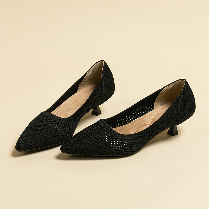 Breathable Lightweight Koneko Heel Pumps Pointed Toe Casual Shoes