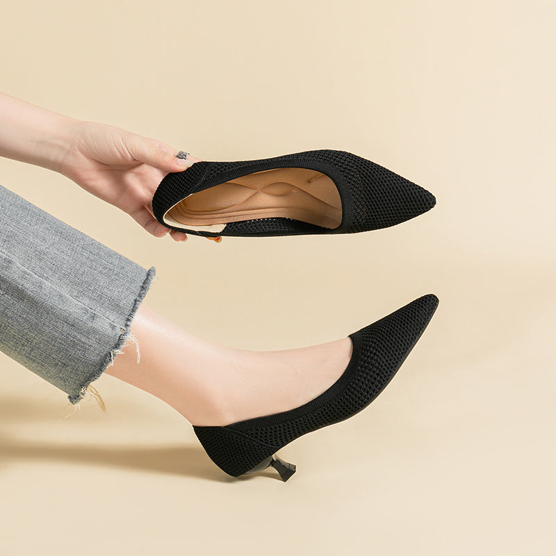 Breathable Lightweight Koneko Heel Pumps Pointed Toe Casual Shoes