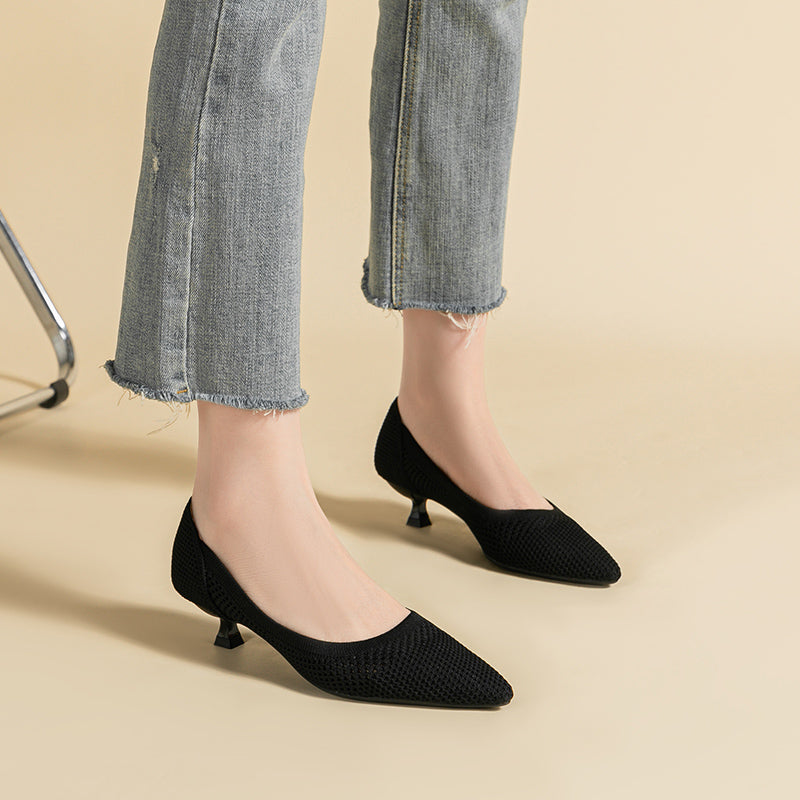 Breathable Lightweight Koneko Heel Pumps Pointed Toe Casual Shoes