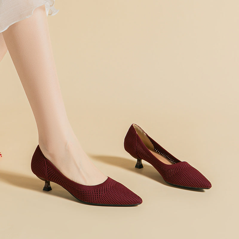 Breathable Lightweight Koneko Heel Pumps Pointed Toe Casual Shoes