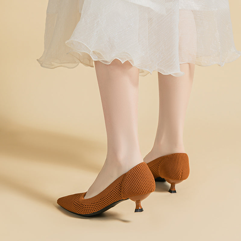 Breathable Lightweight Koneko Heel Pumps Pointed Toe Casual Shoes