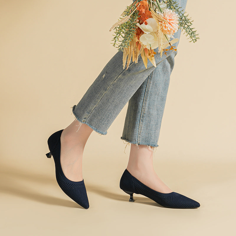 Breathable Lightweight Koneko Heel Pumps Pointed Toe Casual Shoes