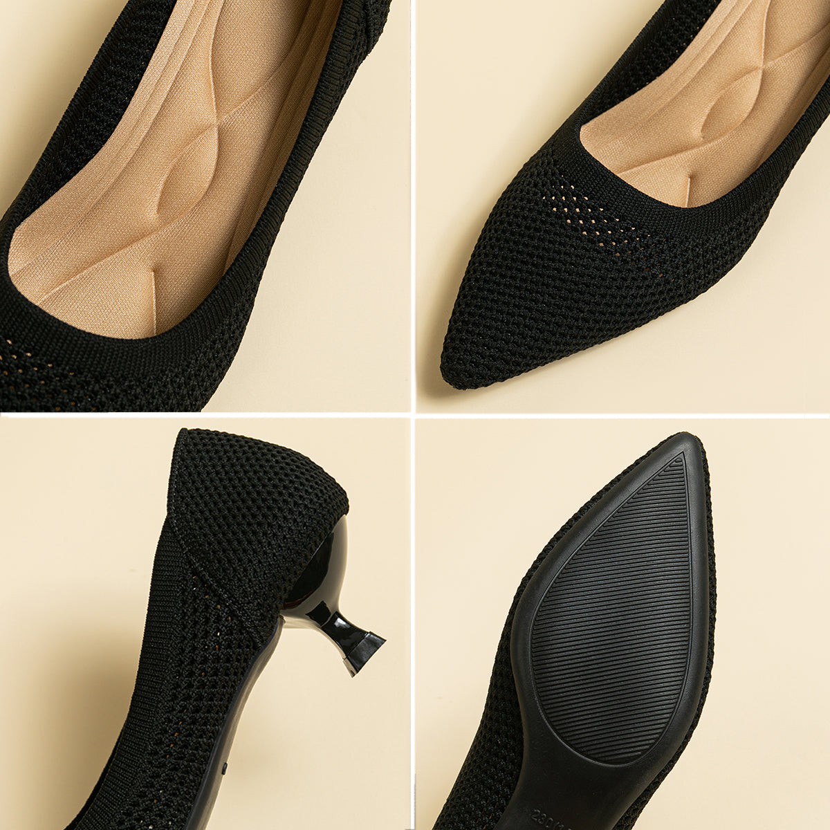 Breathable Lightweight Koneko Heel Pumps Pointed Toe Casual Shoes