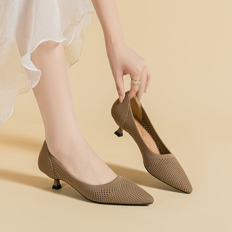 Breathable Lightweight Koneko Heel Pumps Pointed Toe Casual Shoes