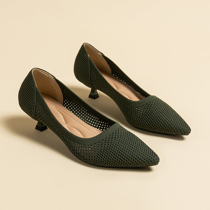 Breathable Lightweight Koneko Heel Pumps Pointed Toe Casual Shoes