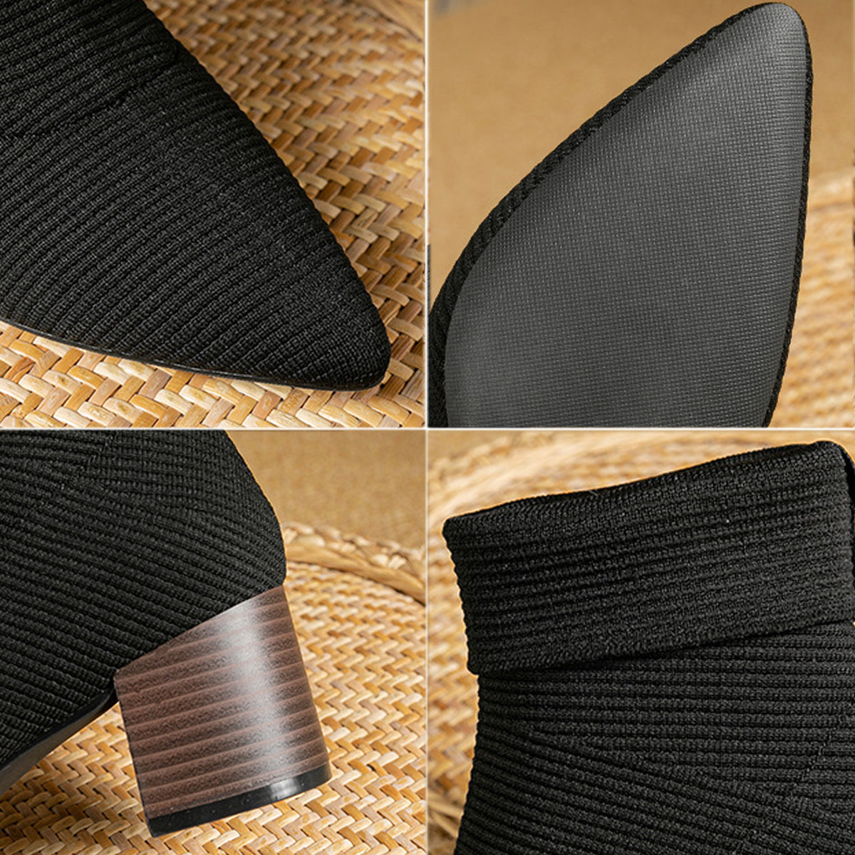 ポインテッドトゥ ニット 5.5cmチャンキーヒール ショートブーツ