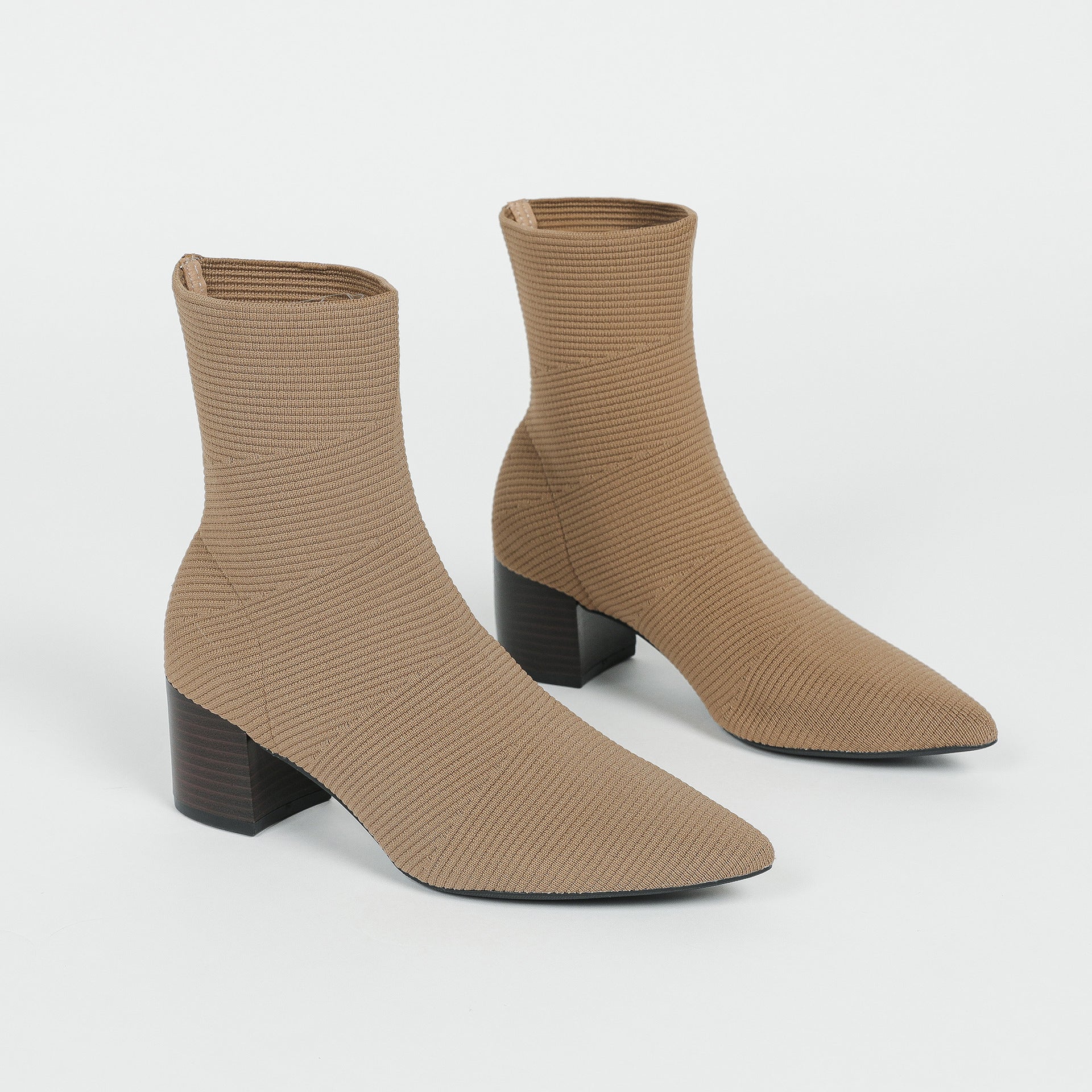 ポインテッドトゥ ニット 5.5cmチャンキーヒール ショートブーツ