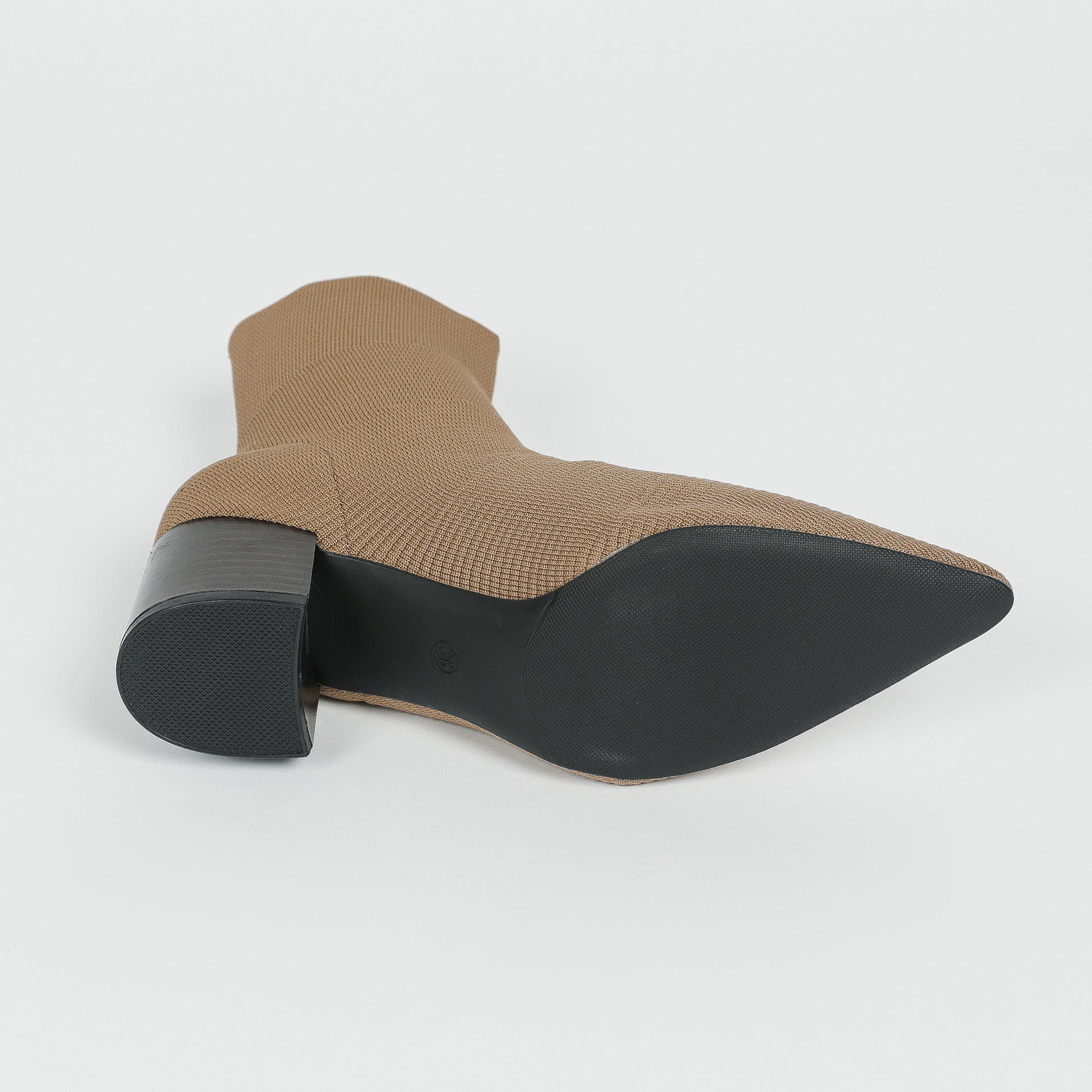 ポインテッドトゥ ニット 5.5cmチャンキーヒール ショートブーツ