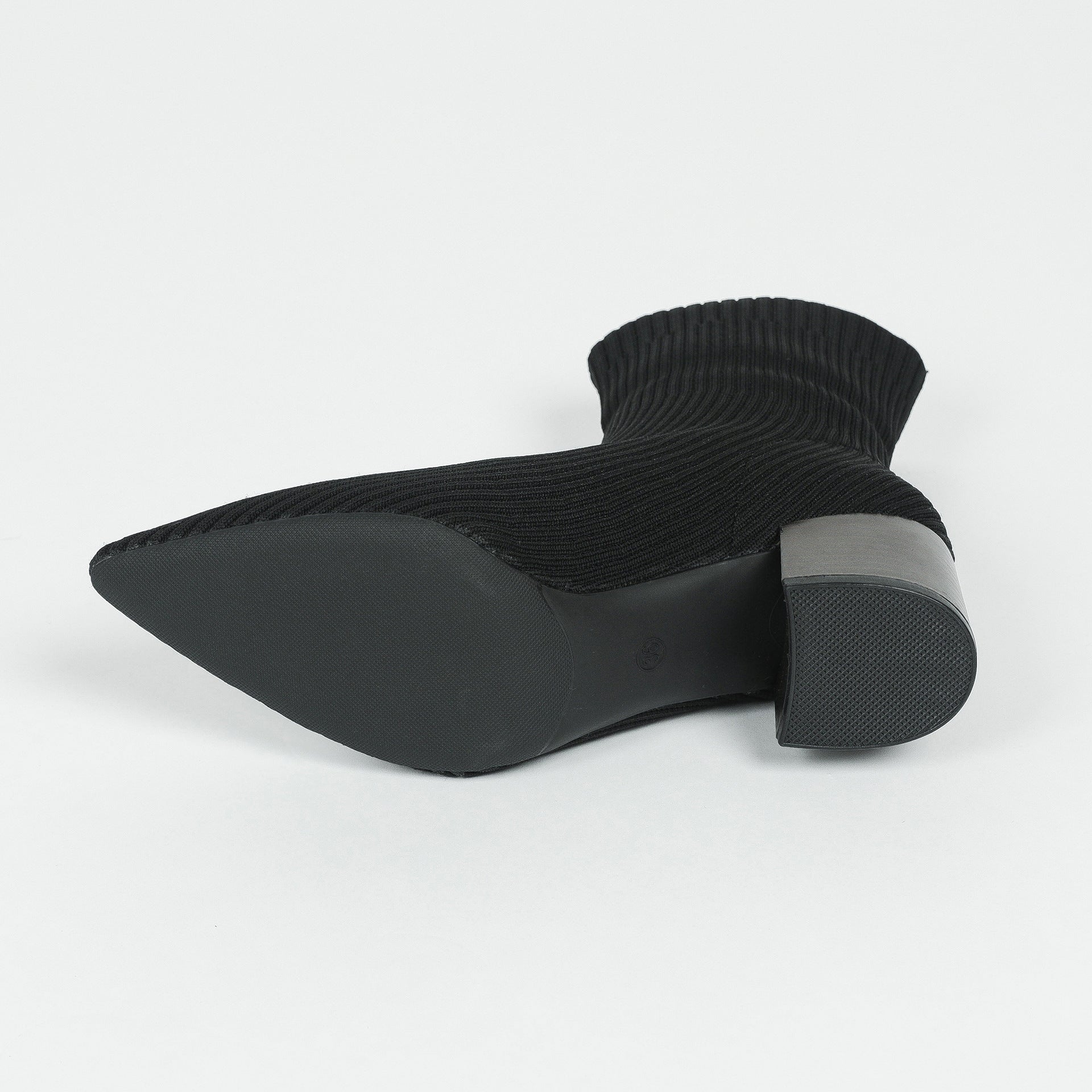 尖頭ニットソックスショートブーツ 5.5cmチャンキーヒール