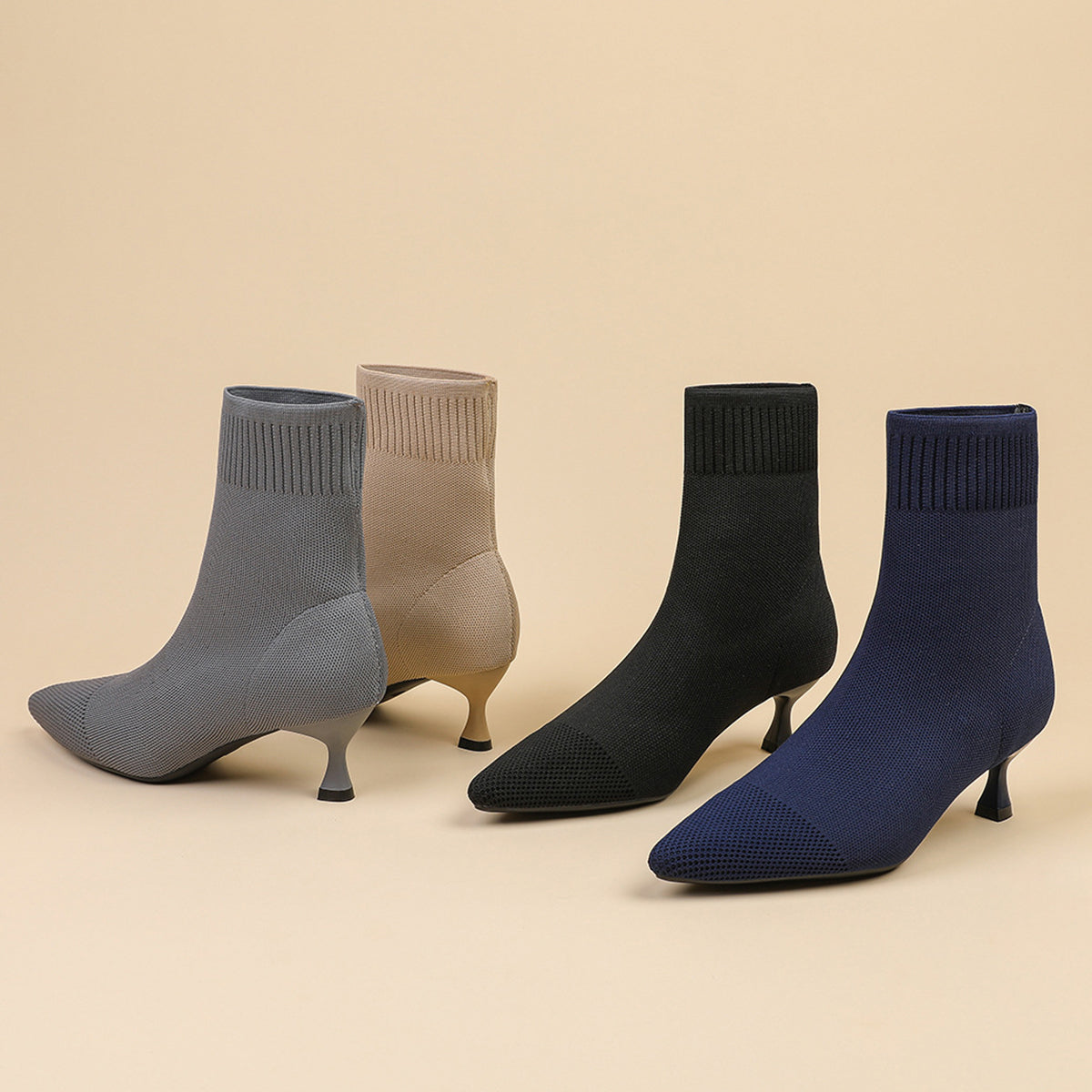 尖頭ニットピンヒールショートブーツ レディース