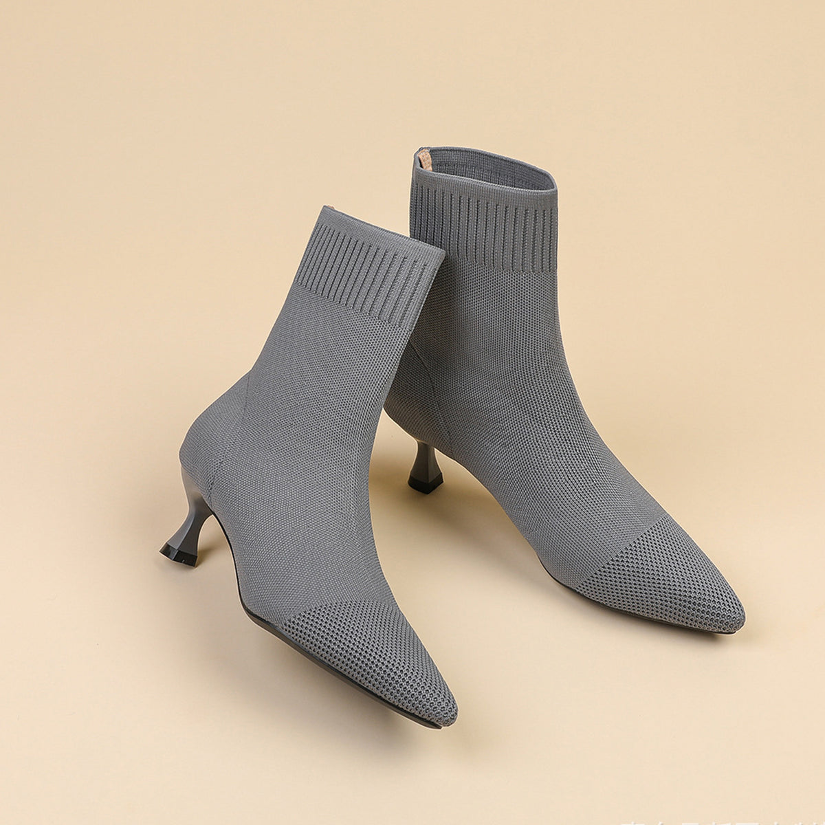 尖頭ニットピンヒールショートブーツ レディース