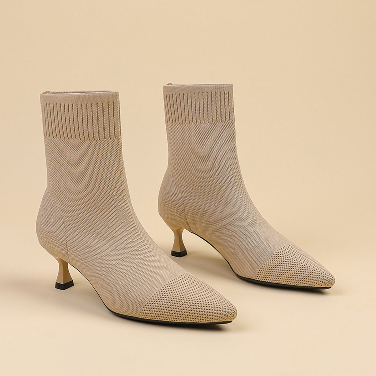 尖頭ニットピンヒールショートブーツ レディース