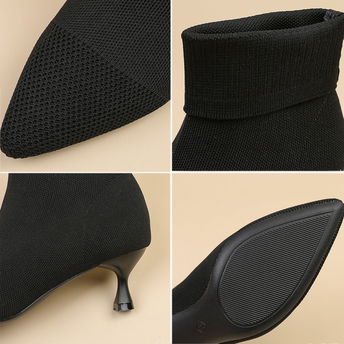 尖頭ニットピンヒールショートブーツ レディース