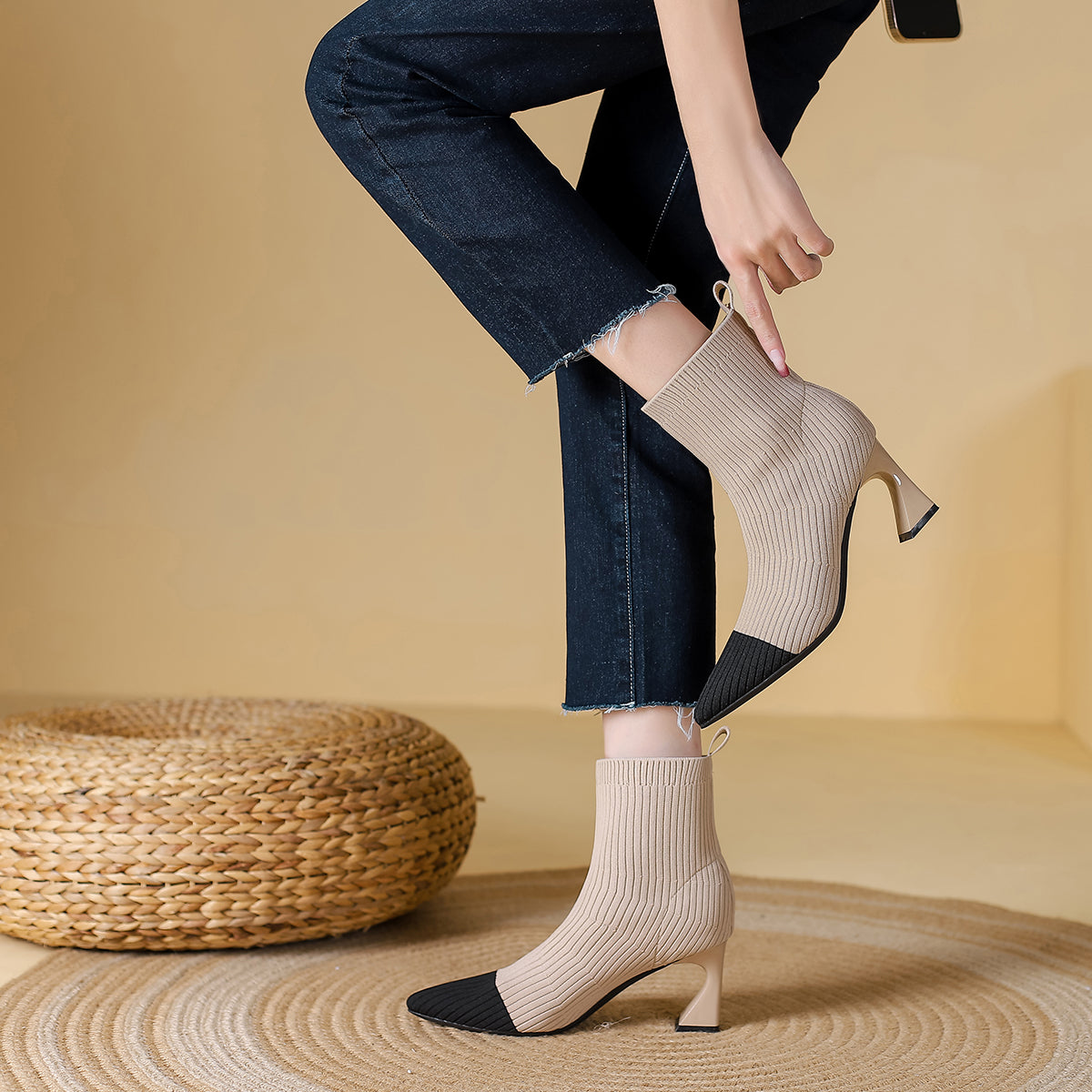 ポインテッドトゥ ハイヒール マーティンブーツ ショートブーツ