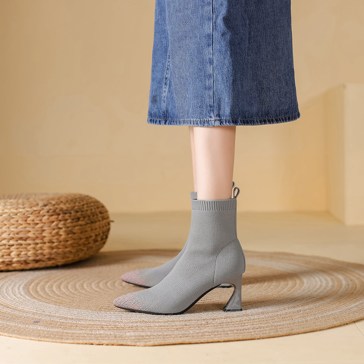 ポインテッドトゥ ハイヒール マーティンブーツ ショートブーツ