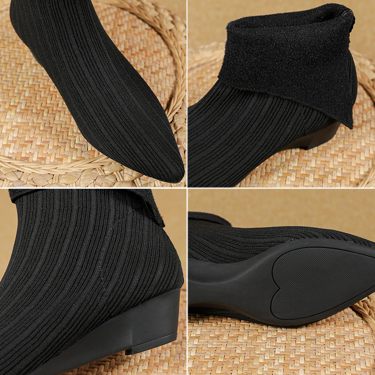 尖頭フレアカフススエード風ウェッジブーティ