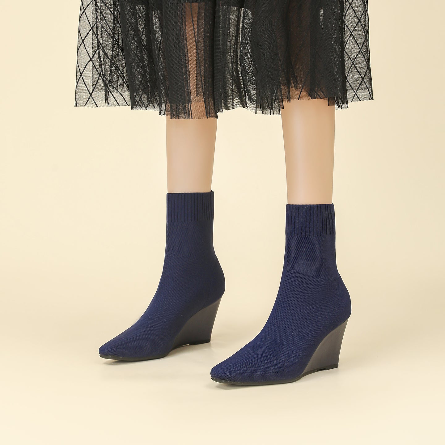 スクエアトゥウェッジショートブーツ